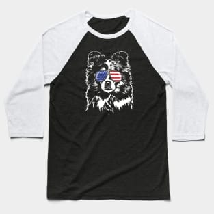 Funny Proud Shetland Sheepdog Sheltie American Flag sunglasses Baseball T-Shirt